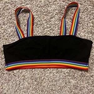 Black bra top with rainbow color bands